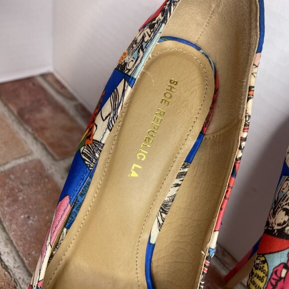 Shoe Republic LA. Size-9- Blue Comic Book stiletto platform heels - Picture 4 of 11